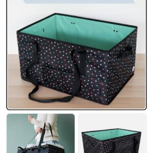 Person holding a collapsible bag with a rainbow dots deluxe design