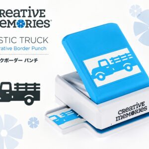 Creative memories rustic truck decorative border punch, with a white background and a few flowers